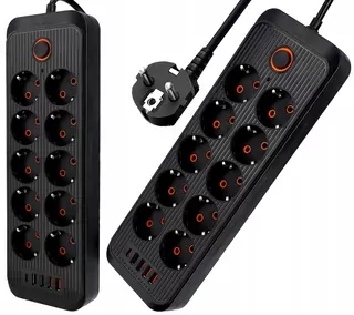 Predlžovací napájací kábel 10 zásuviek + 5 USB sieťový kábel, 3 m